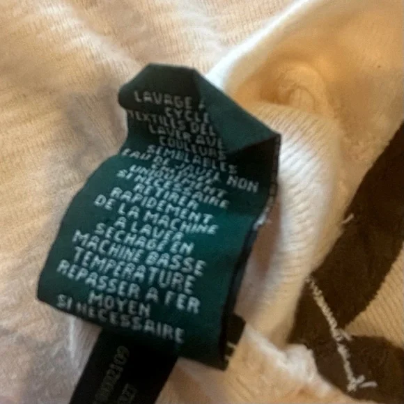 LAUREN RALPH LAUREN Off White Long Sleeve Women’s T-shirt with Brown Suede Med - Picture 6 of 10